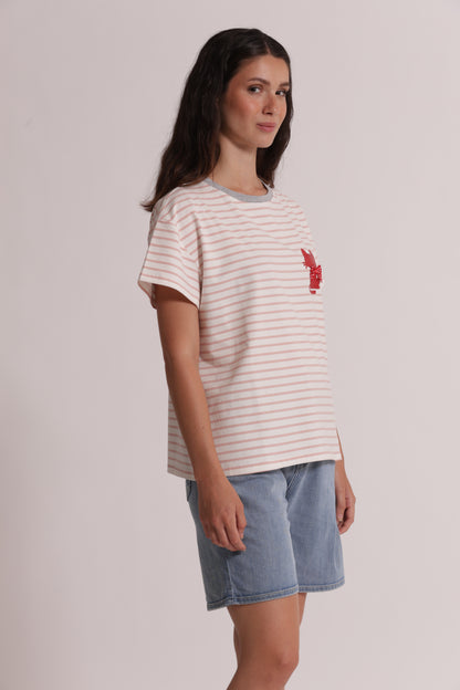 T-SHIRT RIGHE CON STAMPA GATTO