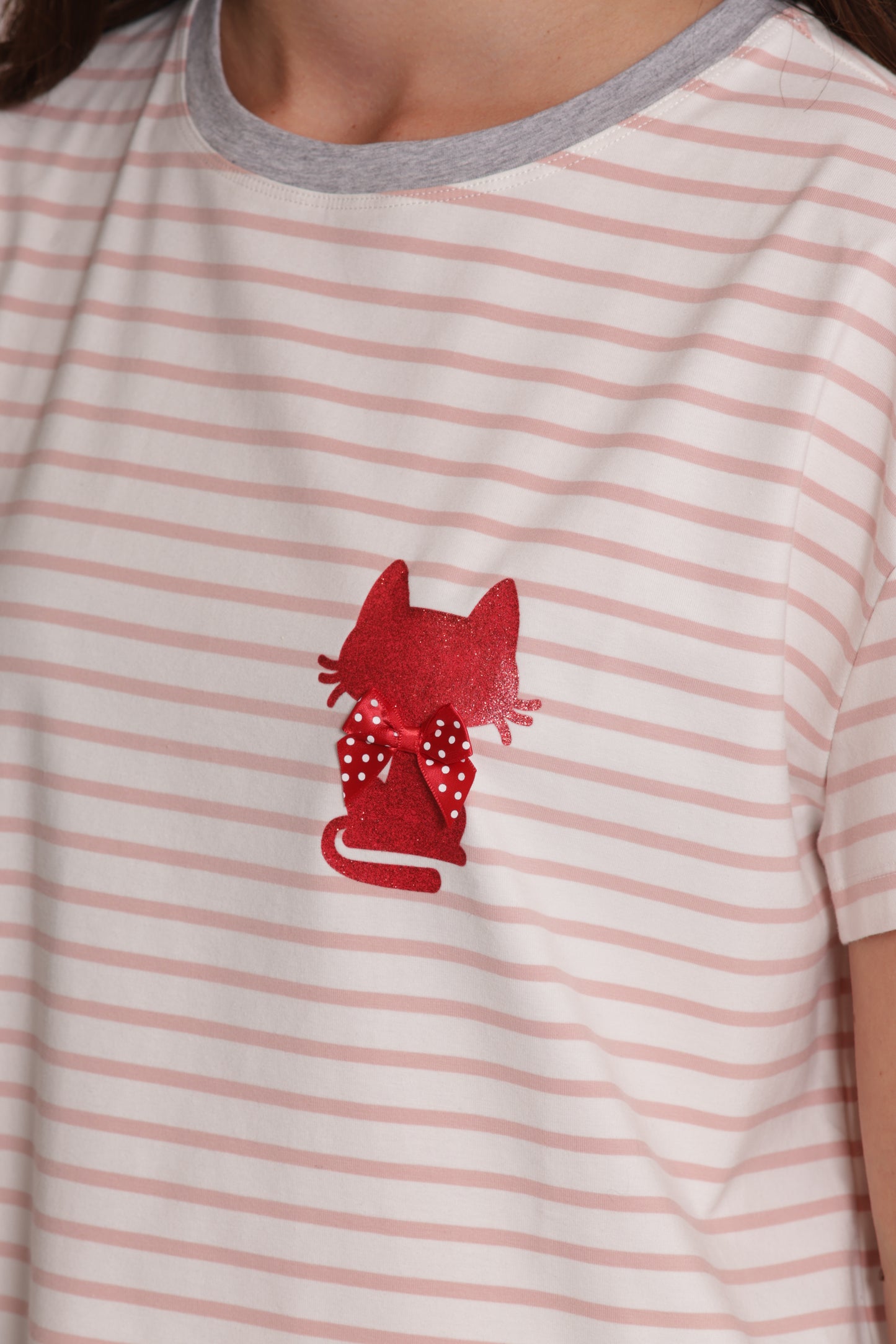 T-SHIRT RIGHE CON STAMPA GATTO