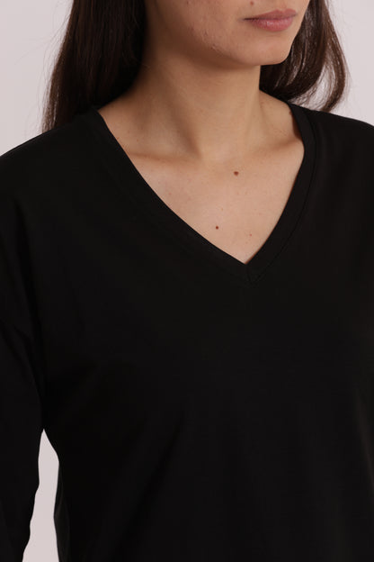 T-SHIRT BASIC CON RICAMO GATTO MANICHE LUNGHE