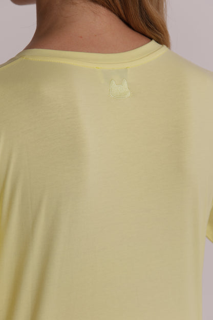 T-SHIRT BASIC CON RICAMO GATTO MANICHE LUNGHE