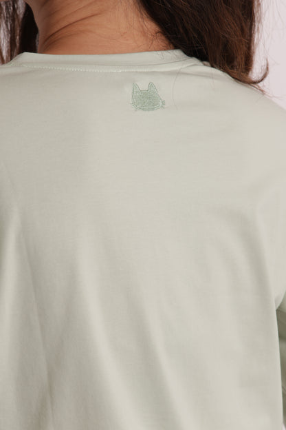 T-SHIRT BASIC CON RICAMO GATTO MANICHE LUNGHE