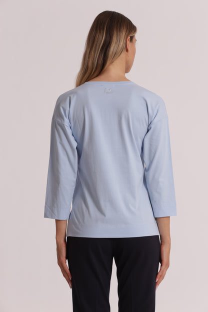 T-SHIRT BASIC CON RICAMO GATTO MANICHE LUNGHE