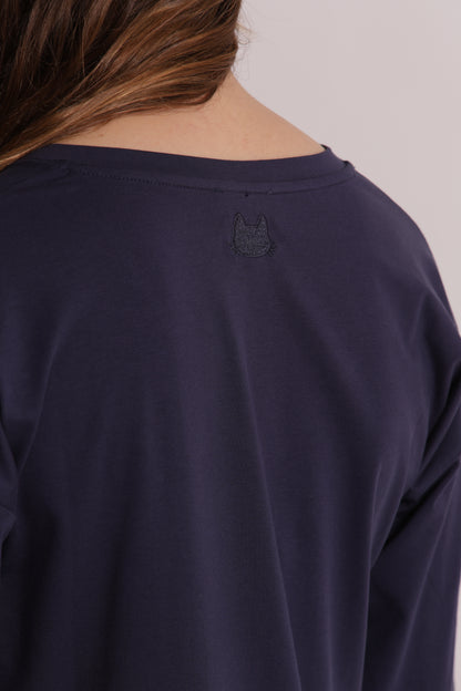 T-SHIRT BASIC CON RICAMO GATTO MANICHE LUNGHE