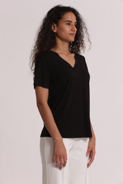 T-SHIRT SCOLLO A V CON DETTAGLI IN GEORGETTE