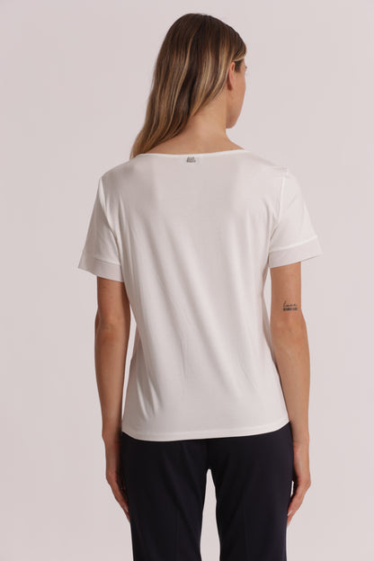 T-SHIRT SCOLLO A V CON DETTAGLI IN GEORGETTE