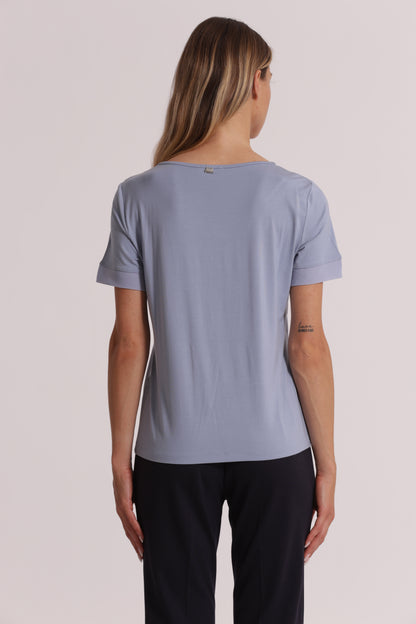 T-SHIRT SCOLLO A V CON DETTAGLI IN GEORGETTE