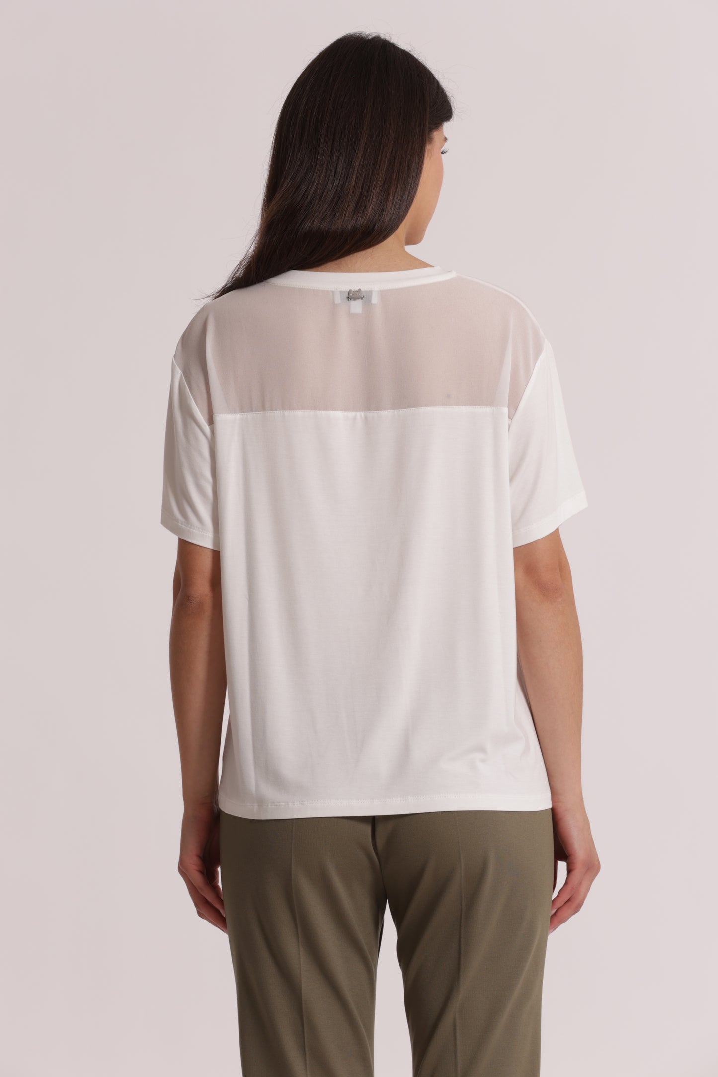 T-SHIRT SCOLLO TONDO CON DETTAGLI IN GEORGETTE