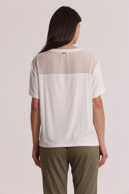 T-SHIRT SCOLLO TONDO CON DETTAGLI IN GEORGETTE