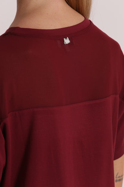 T-SHIRT SCOLLO TONDO CON DETTAGLI IN GEORGETTE