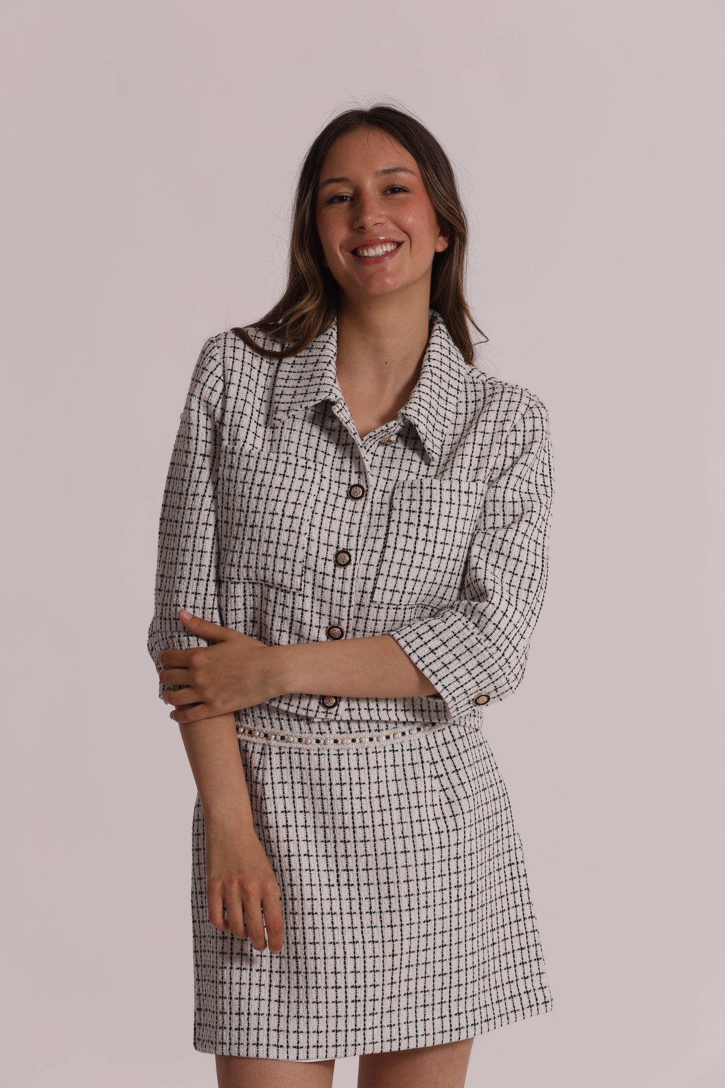 GIACCA CROP IN TWEED CON BOTTONI GIOIELLO