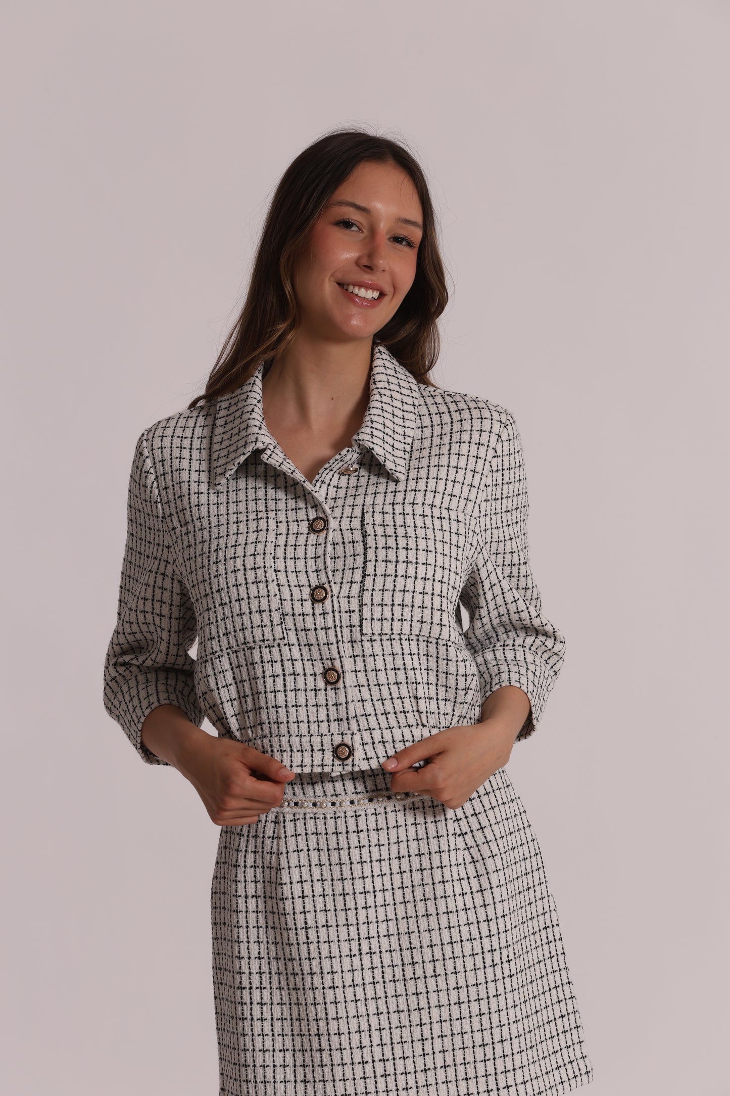 GIACCA CROP IN TWEED CON BOTTONI GIOIELLO