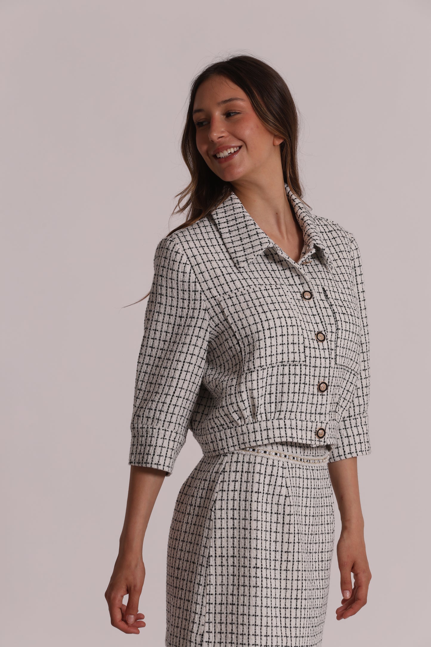 GIACCA CROP IN TWEED CON BOTTONI GIOIELLO