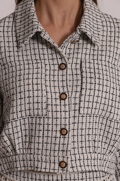 GIACCA CROP IN TWEED CON BOTTONI GIOIELLO