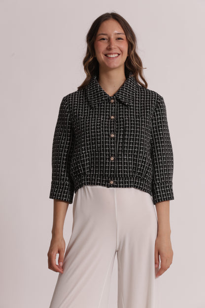GIACCA CROP IN TWEED CON BOTTONI GIOIELLO