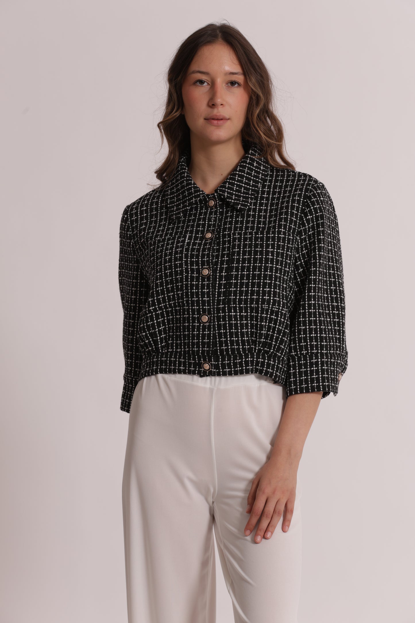 GIACCA CROP IN TWEED CON BOTTONI GIOIELLO