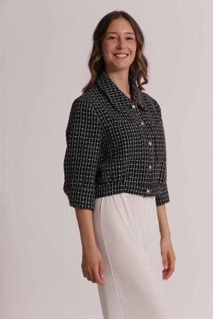 GIACCA CROP IN TWEED CON BOTTONI GIOIELLO