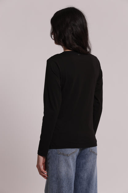 T-SHIRT MANICHE LUNGHE CON GATTO E STRASS FRONTALI