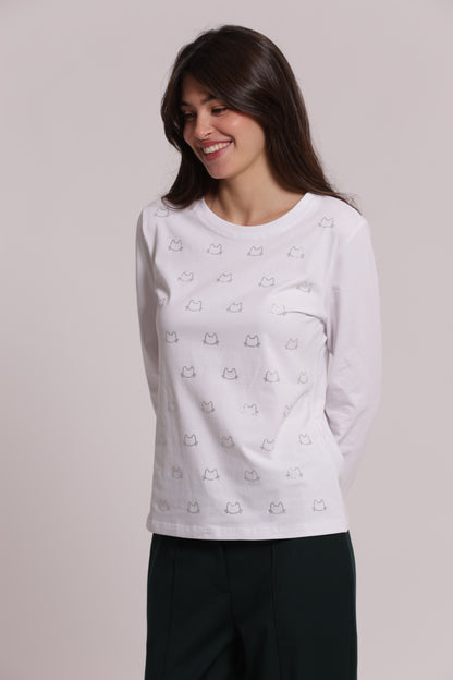 T-SHIRT MANICHE LUNGHE CON SCOLLO A V E GATTI STRASS