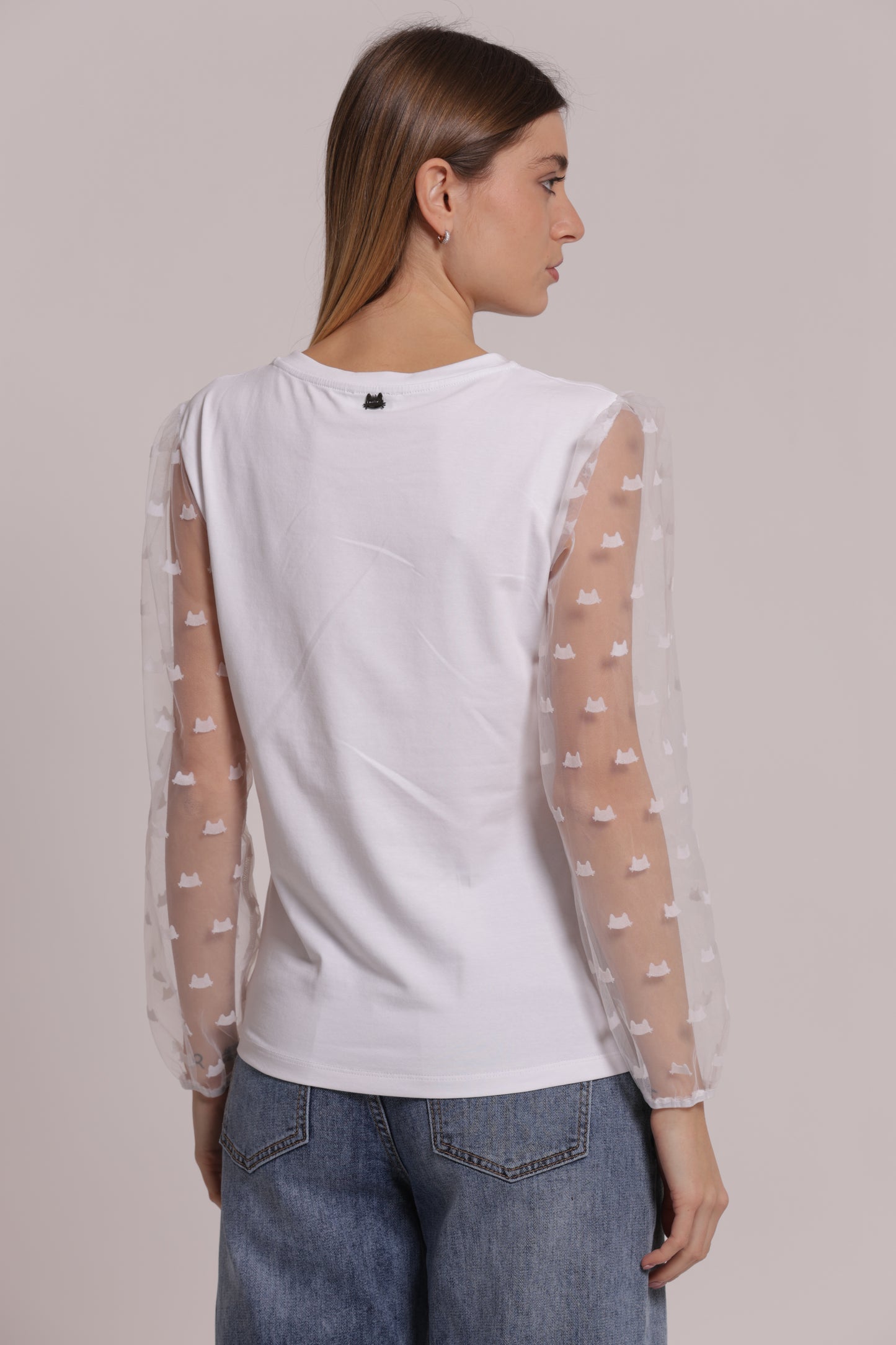 T-SHIRT MANICHE LUNGHE TRASPARENTI E ELESTICO SUL POLSINO