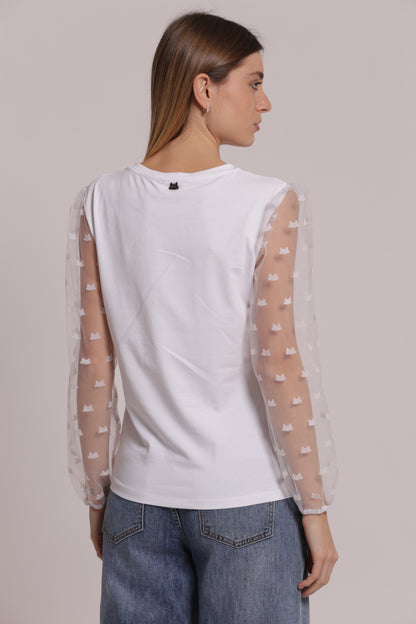 T-SHIRT MANICHE LUNGHE TRASPARENTI E ELESTICO SUL POLSINO