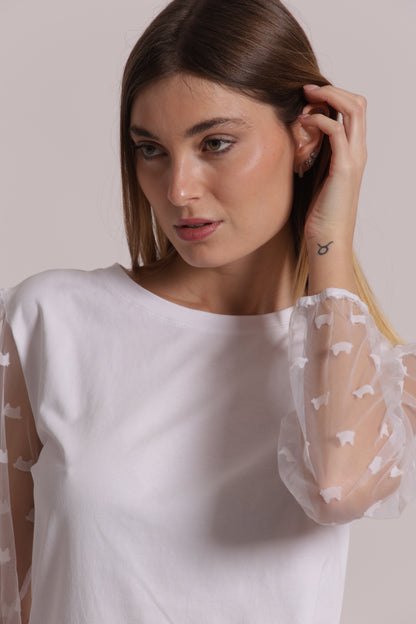 T-SHIRT MANICHE LUNGHE TRASPARENTI E ELESTICO SUL POLSINO