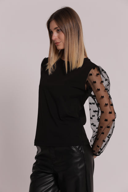 T-SHIRT MANICHE LUNGHE TRASPARENTI E ELESTICO SUL POLSINO