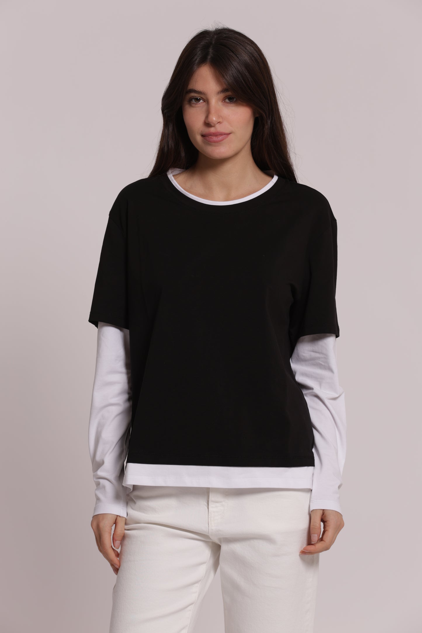 T-SHIRT DOPPIA MANICHE LUNGHE BICOLOR