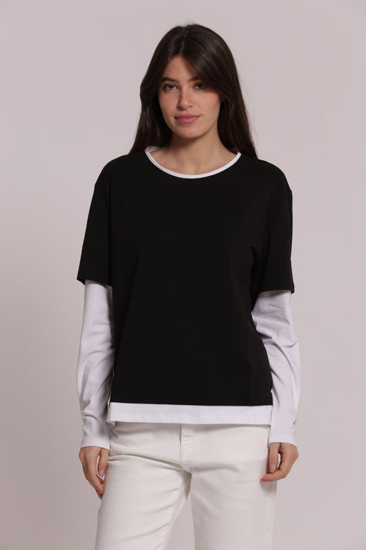 T-SHIRT DOPPIA MANICHE LUNGHE BICOLOR
