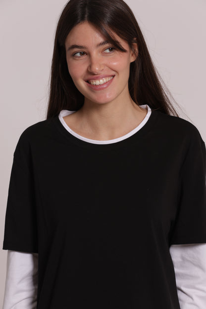 T-SHIRT DOPPIA MANICHE LUNGHE BICOLOR