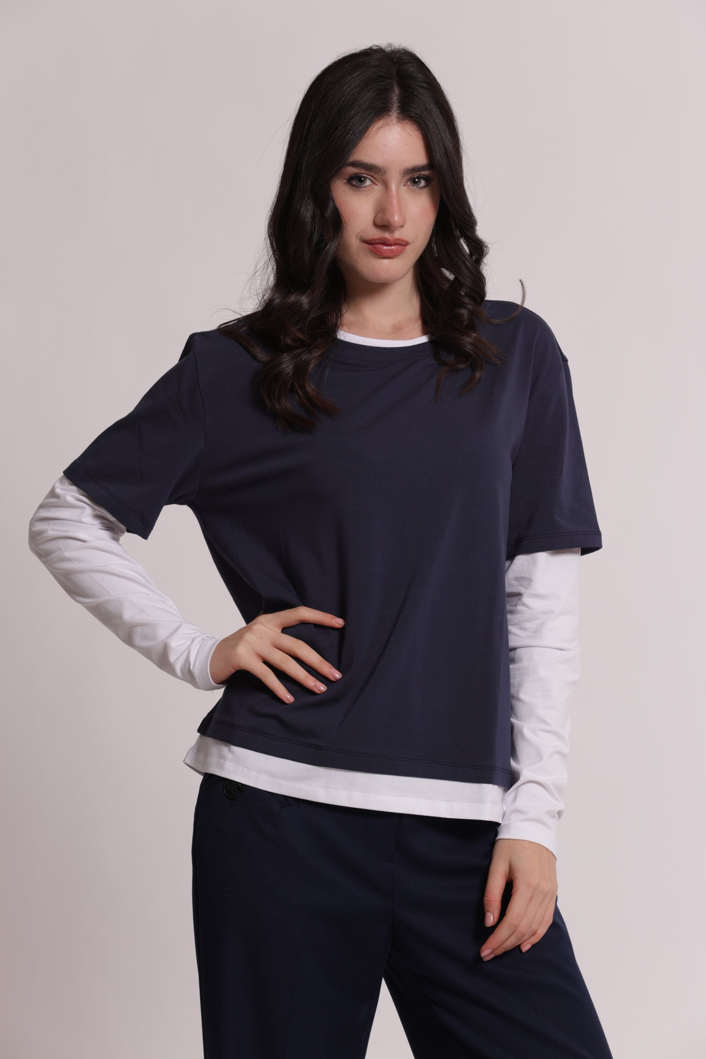 T-SHIRT DOPPIA MANICHE LUNGHE BICOLOR