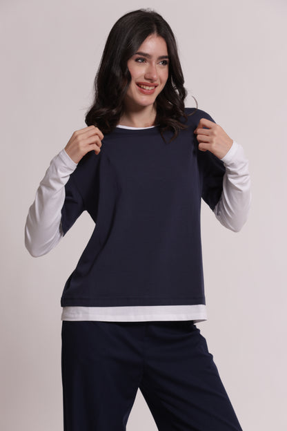 T-SHIRT DOPPIA MANICHE LUNGHE BICOLOR