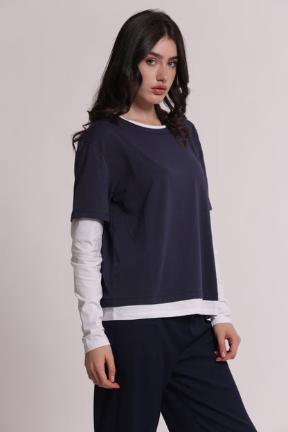 T-SHIRT DOPPIA MANICHE LUNGHE BICOLOR