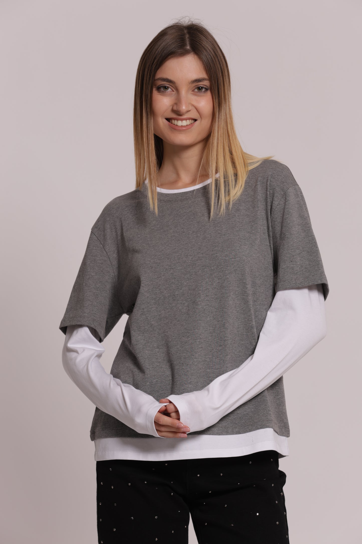 T-SHIRT DOPPIA MANICHE LUNGHE BICOLOR