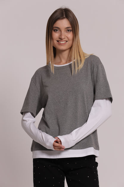 T-SHIRT DOPPIA MANICHE LUNGHE BICOLOR