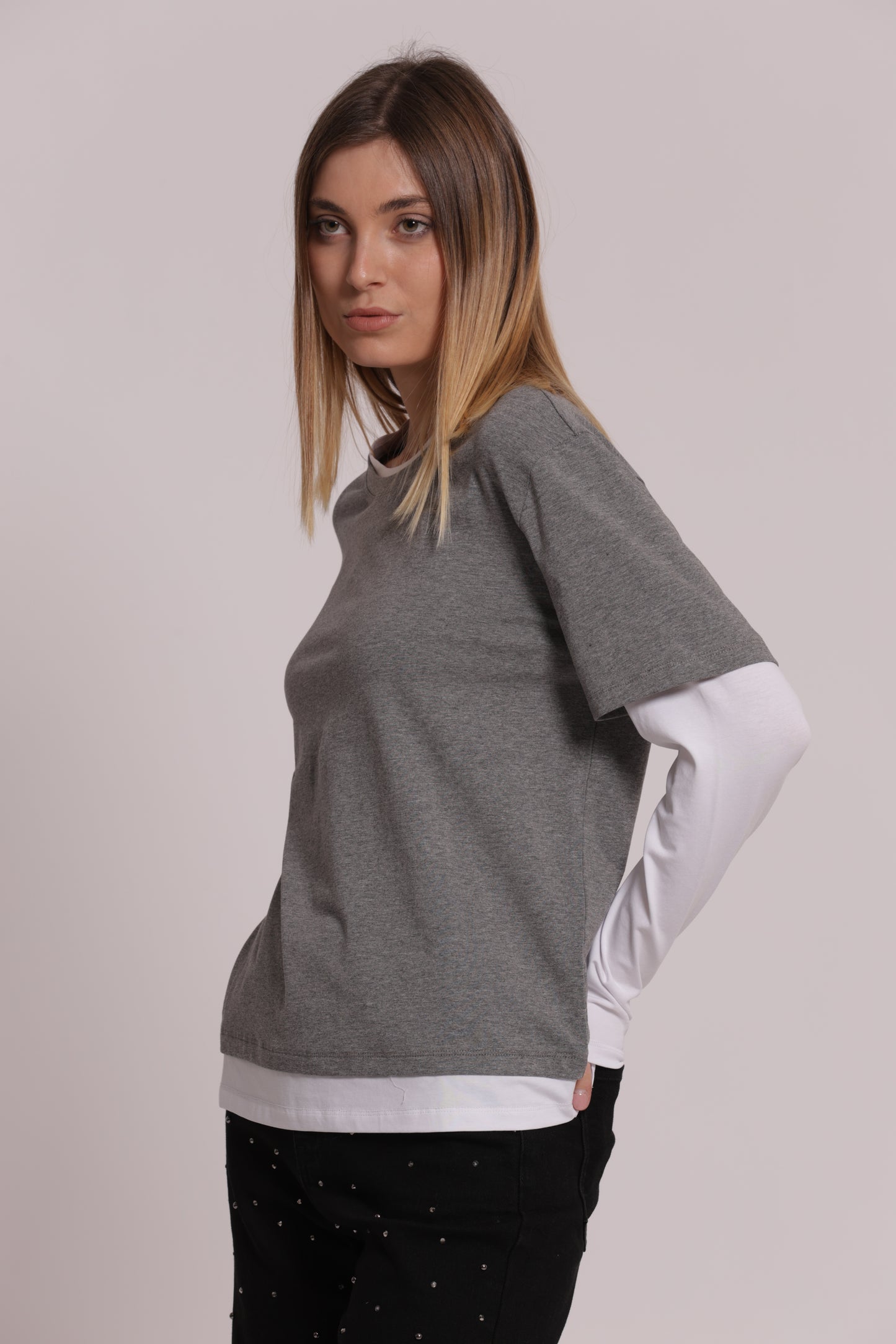 T-SHIRT DOPPIA MANICHE LUNGHE BICOLOR