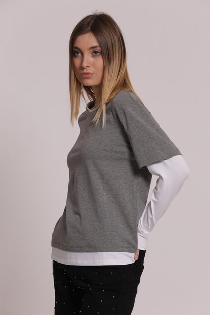 T-SHIRT DOPPIA MANICHE LUNGHE BICOLOR