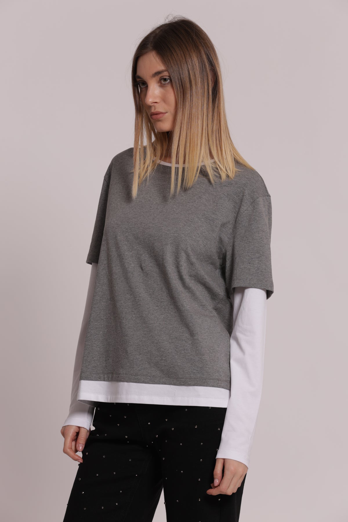 T-SHIRT DOPPIA MANICHE LUNGHE BICOLOR