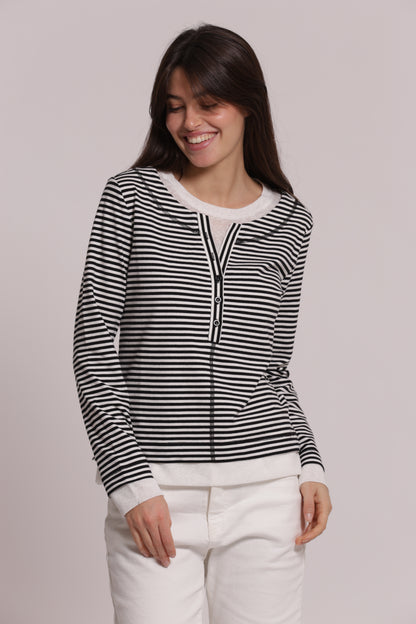 T-SHIRT DOPPIA MANICHE LUNGHE CON RIGHE E BOTTONI