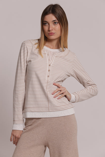 T-SHIRT DOPPIA MANICHE LUNGHE CON RIGHE E BOTTONI