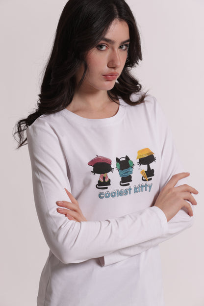 T-SHIRT MANICHE LUNGHE "COOLEST KITTY"