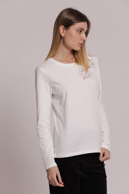 T-SHIRT MANICHE LUNGHE CON TRASPARENZE E STRASS