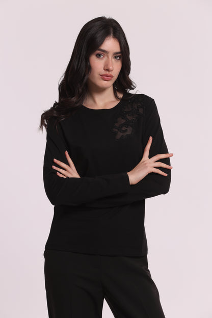 T-SHIRT MANICHE LUNGHE CON TRASPARENZE E STRASS