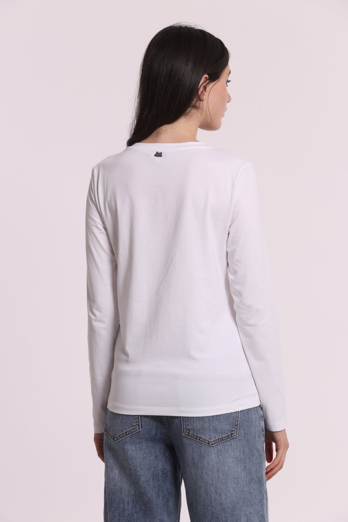 T-SHIRT MANICHE LUNGHE CON GATTO EFFETTO DENIM