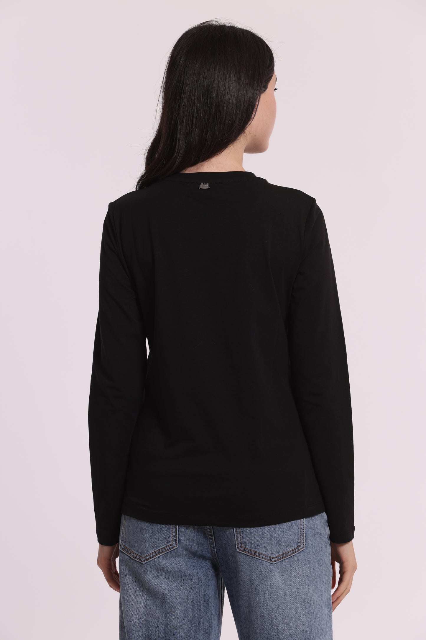 T-SHIRT MANICHE LUNGHE CON GATTO EFFETTO DENIM