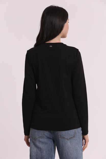 T-SHIRT MANICHE LUNGHE CON GATTO EFFETTO DENIM