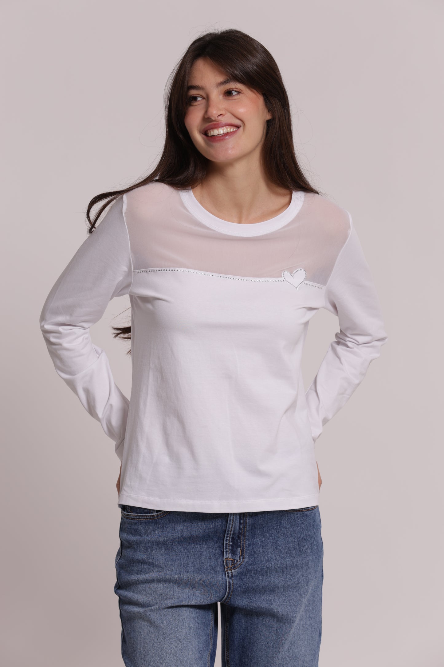 T-SHIRT MANICHE LUNGHE CON TRASPARENZA SU SPALLE