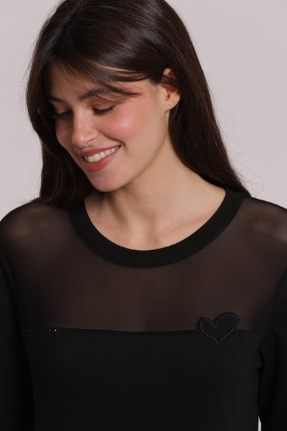 T-SHIRT MANICHE LUNGHE CON TRASPARENZA SU SPALLE