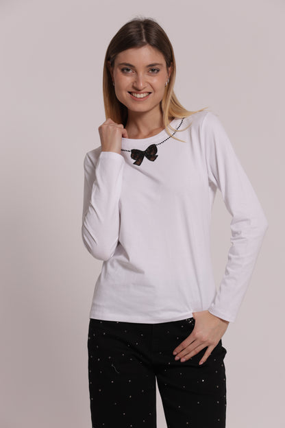 T-SHIRT MANICHE LUNGHE CON FIOCCO FRONTALE