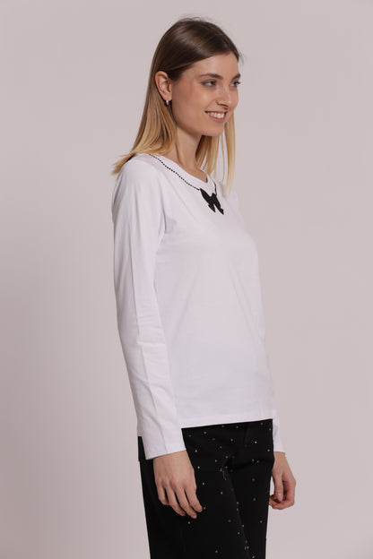 T-SHIRT MANICHE LUNGHE CON FIOCCO FRONTALE