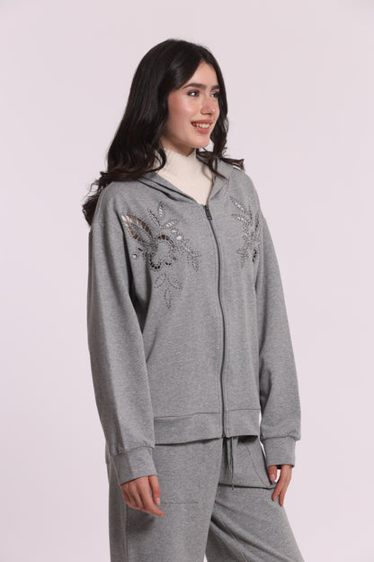 FELPA CON ZIP DETTAGLI TRAFORATI E STRASS